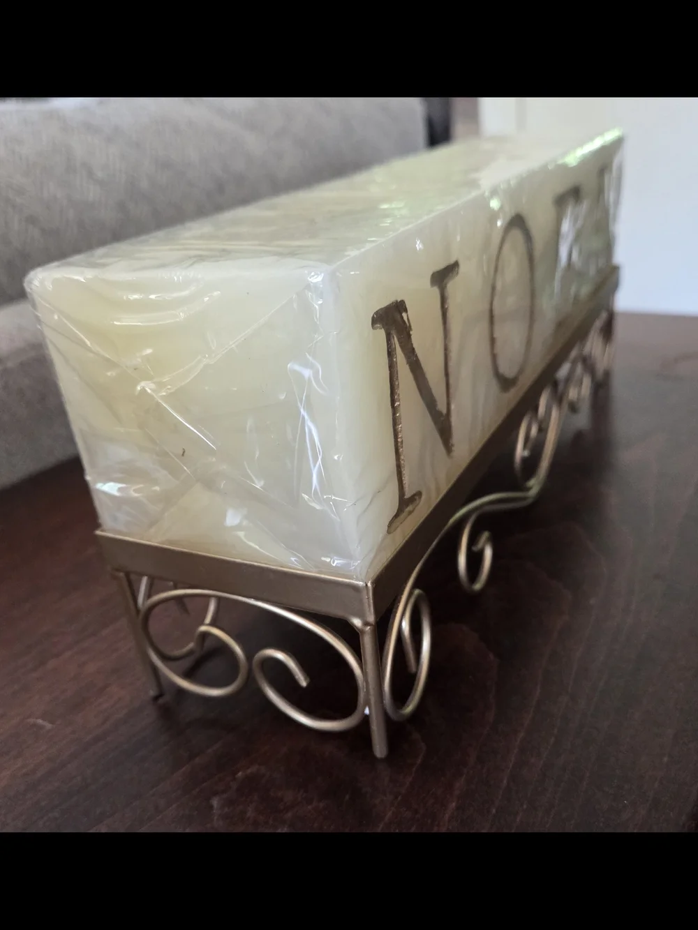 NOEL Ivory Decorative Candle with Gold Scroll Holder - Home Accents